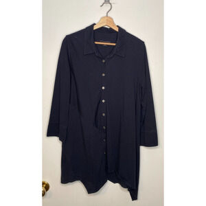 Soft Surroundings Navy Tunic Top Button Front & Back Asym Hem Size L